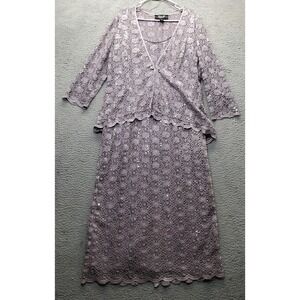 R & M Collection 2 Piece Cardigan with Dress Women 16 Purple Sequin Lace Chiffon